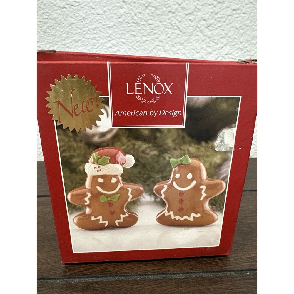New Lenox Gingerbread Male & Female Salt And Pepper Shaker Christmas Themed